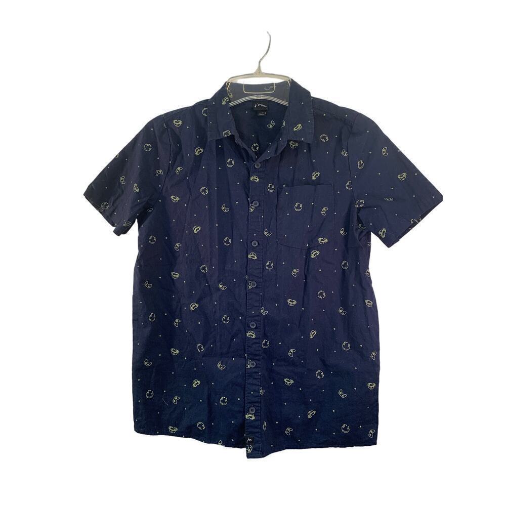 ART CLASS Boy’s Navy Gamer Button Down Short Sleeve Shirt / Size: XL 16